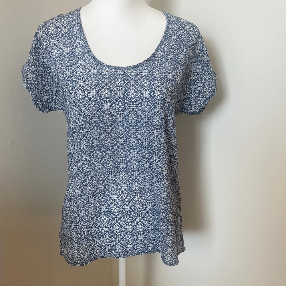 Japna Blue Patterned Short Sleeve Blouse